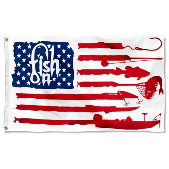 American Fishing Grommet Flag Banner with Grommets 3x5Feet Man cave Decor