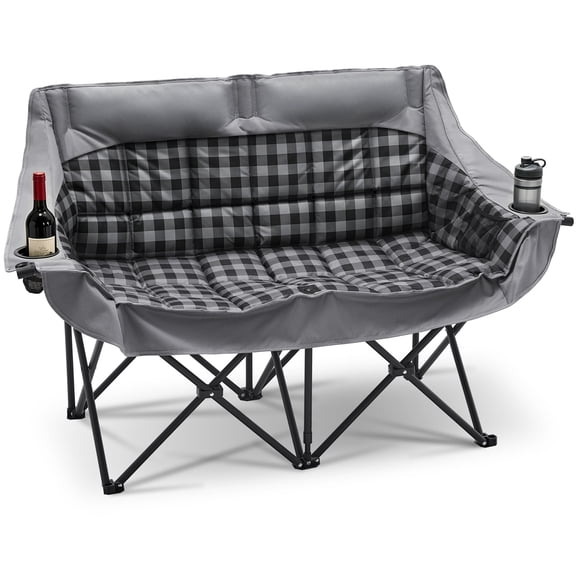 ABORON Oversized Double Camping Chair, Folding 2 Person Camping Chair Loveseat, Thick Fully Padded Duo Chair Camping Couch, Portable Double Camp Chair, Lawn Chairs, Camping Bench with Carrying Bag
