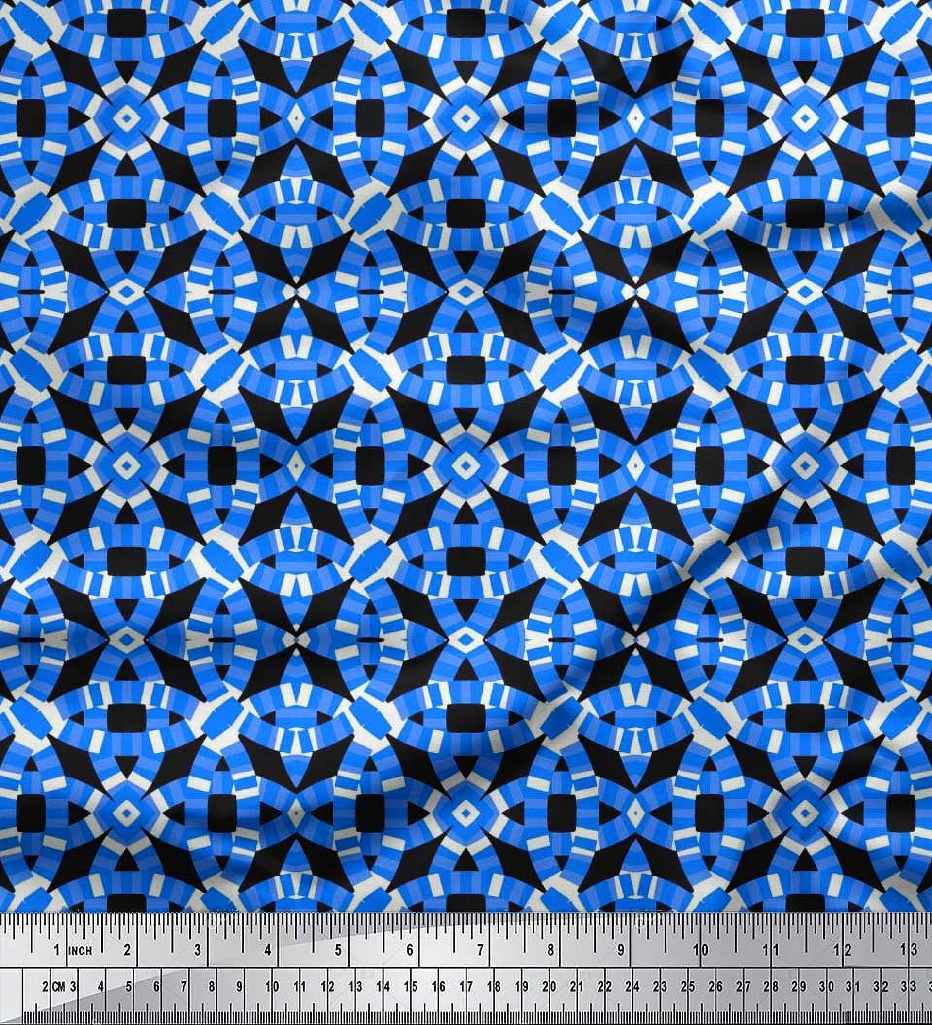Soimoi Satin Silk Fabric Abstract & Circle Geometric Printed Craft Fabric by The Yard 42 Inch Wide