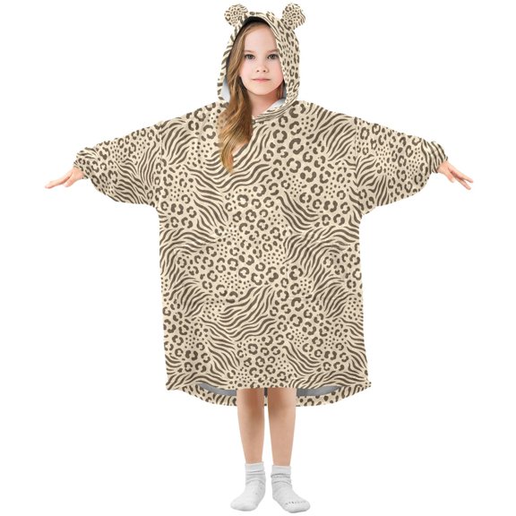 Wearable Blanket Hoodie Oversized Blanket Hoodie for Boys Girls Teens 3-14YR Seam Zebra Print