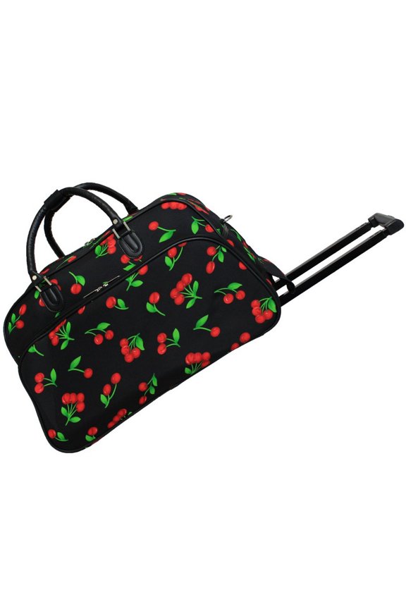 Floral Prints 21-Inch Carry-On Rolling Duffel Bag - Cherry