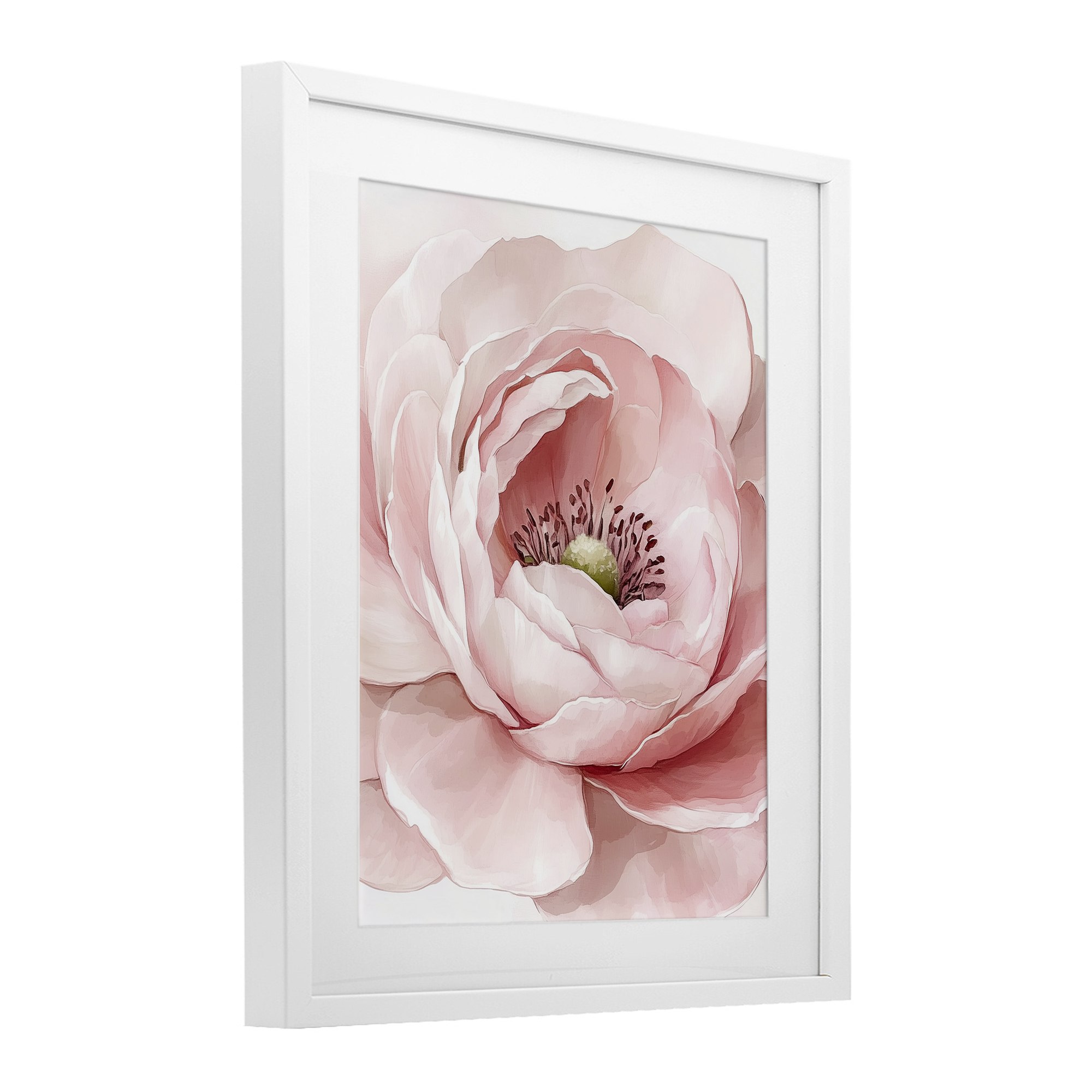 Fresh Rosy Close Up Petals White Framed Print Under Glass, design by Christine Simpson Art