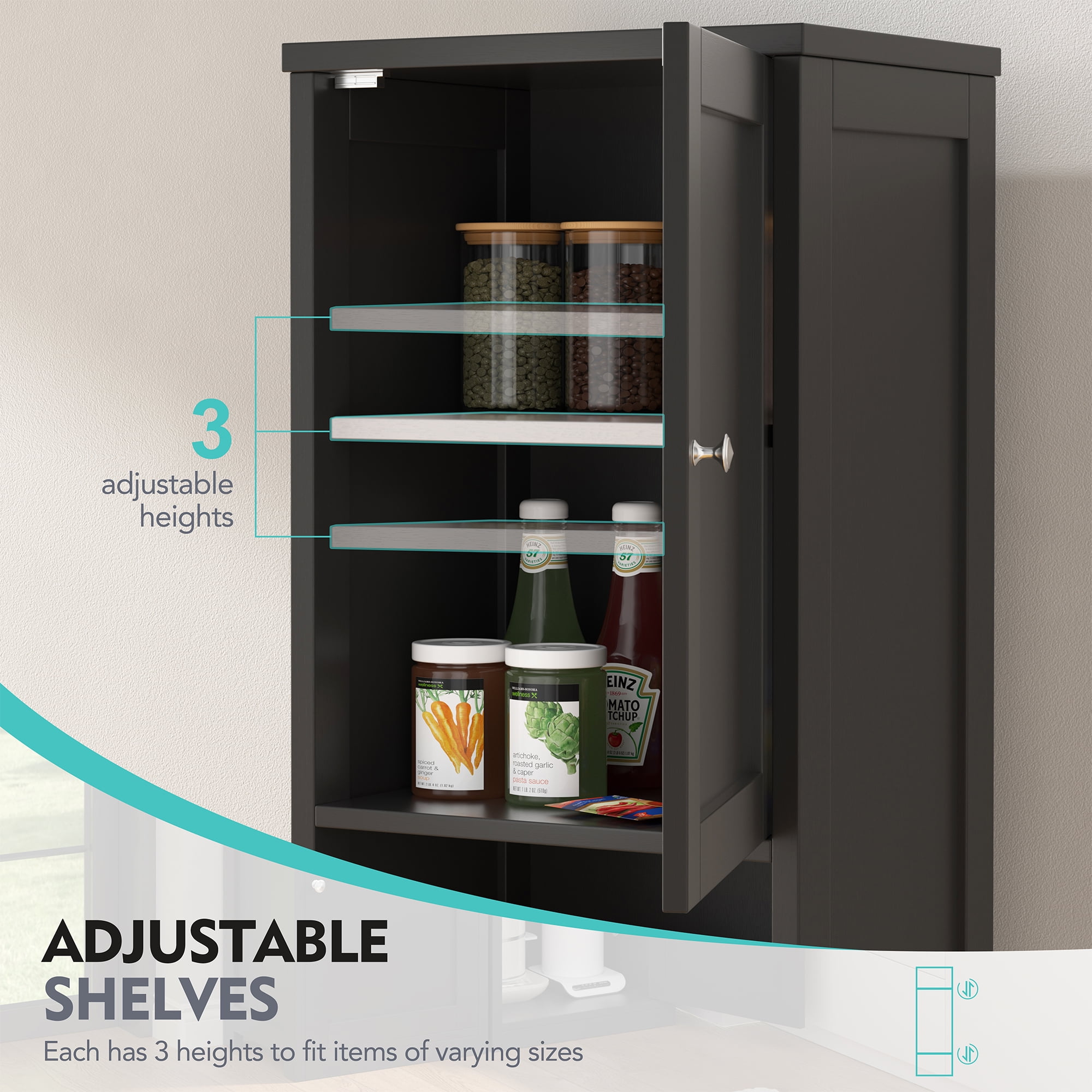 2PCS Bathroom Storage Cabinets 64" Tall Narrow Wooden Cabinets Set of 2 with Doors Shelves Drawer Black