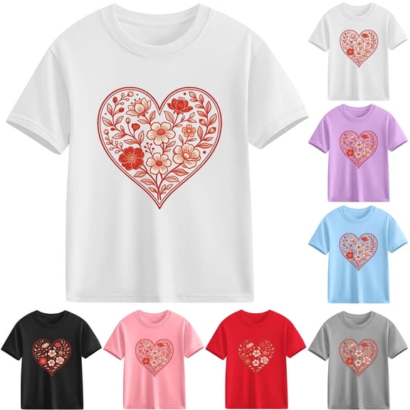Piuwrlz Girls Short T-Shirts Kids Graphic Shirts Tops Cotton Pullover Gray Size 5 Years