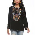 thumbnail image 4 of Grosy Embroidered Tops for Women Long Sleeve V Neck Plus Size Boho Mexican Style Blouse Peasant Tops Women T Shirts Casual Tee Ladies Tunics-M/Black/076/G, 4 of 8