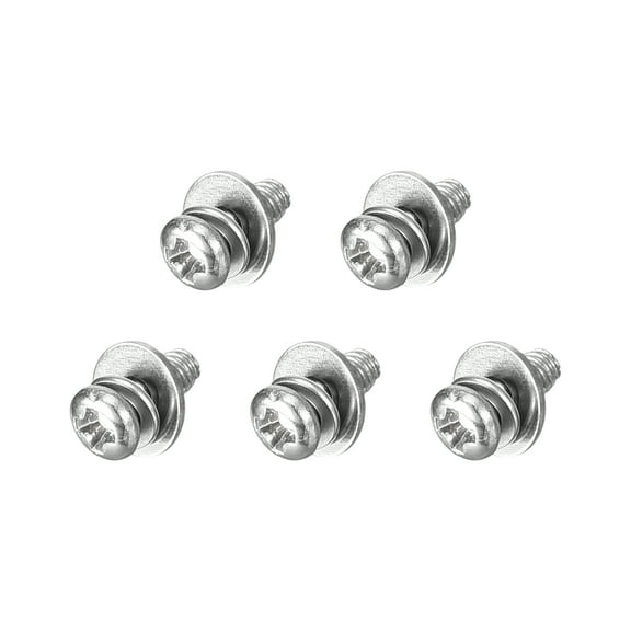 M2.5 x 5mm 304 Stainless Steel Phillips Pan Head Machine Screws Bolts Combine with Spring Washer and Plain Washers 5Pack