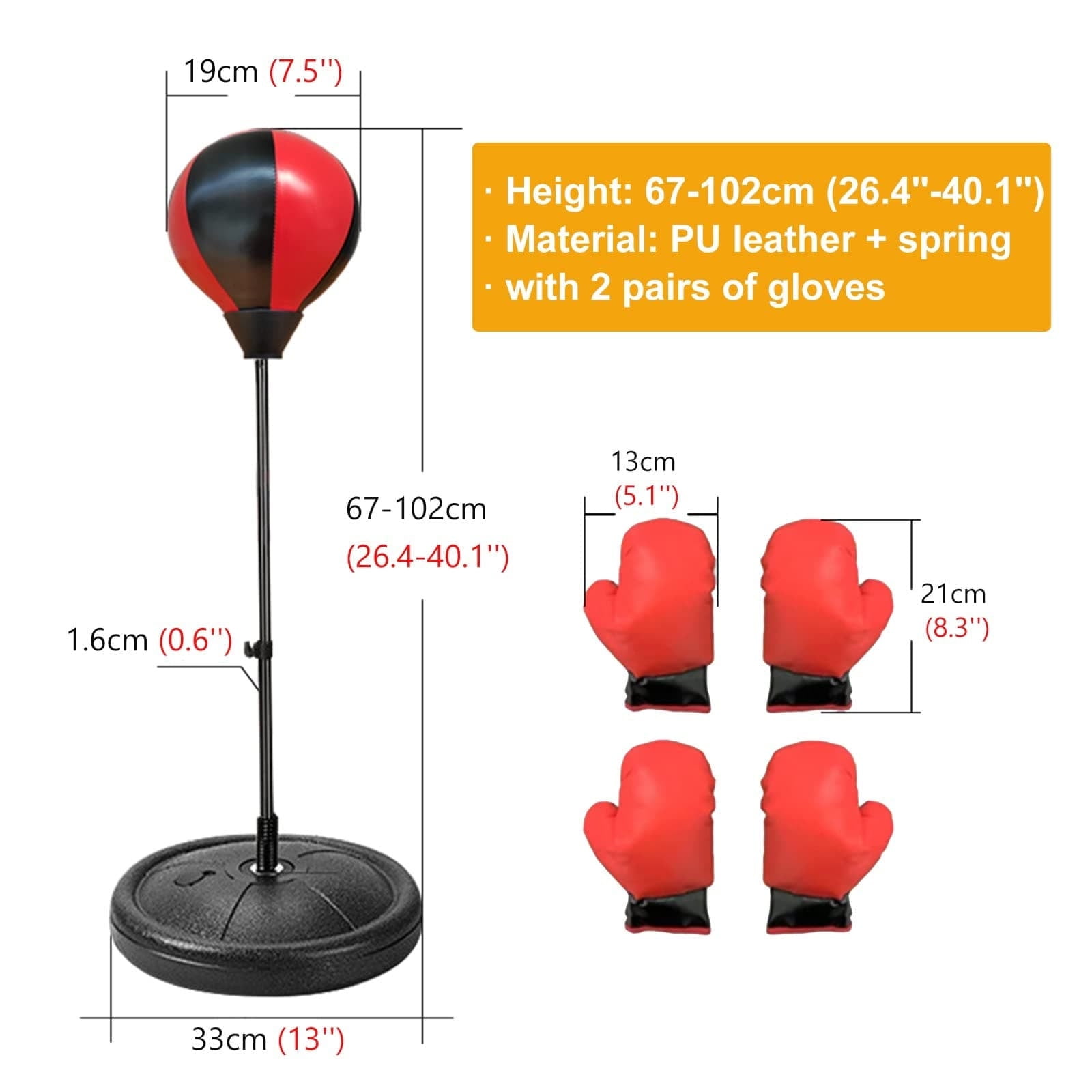 Tgbvmt Kids Adjustable Indoor Boxing Stand Essential Soft Foam-Padded Gloves Sturdy Lightweight Punching Bag Exciting Design Boosts Coordination Fitness Motor Skill for Young Beginner Active Play