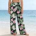 thumbnail image 4 of MYAOYI Women's Summer Hawaiian Floral Print Wide Leg Pants, Elastic High Waist Casual Trousers, 4 of 7