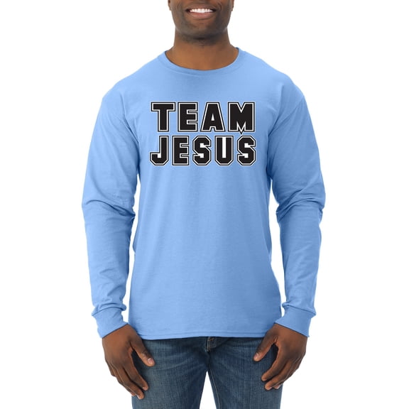 Wild Bobby, Varsity Team Jesus Inspirational/Christian Men Long Sleeve Shirt, Light Blue, XX-Large