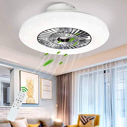 Dllt Led Remote Ceiling Fan With Light Kit 40w Modern Dimmable Lighting 7 Invisible Blades Fans 23 Inch Fixture Flush Mount 3 Color Changeable Files Timing Com - Flush Mount Ceiling Fan With Chandelier Light Kit