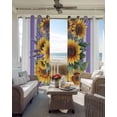 thumbnail image 6 of Sunflower Blackout Curtains for Bedroom Living Room Darkening Curtains 63 Inches Long Yellow Summer Floral Purple Striped Farmhouse Window Curtain 2 Panels Set Window Treatment Grommet Drapes 52"x63", 6 of 9
