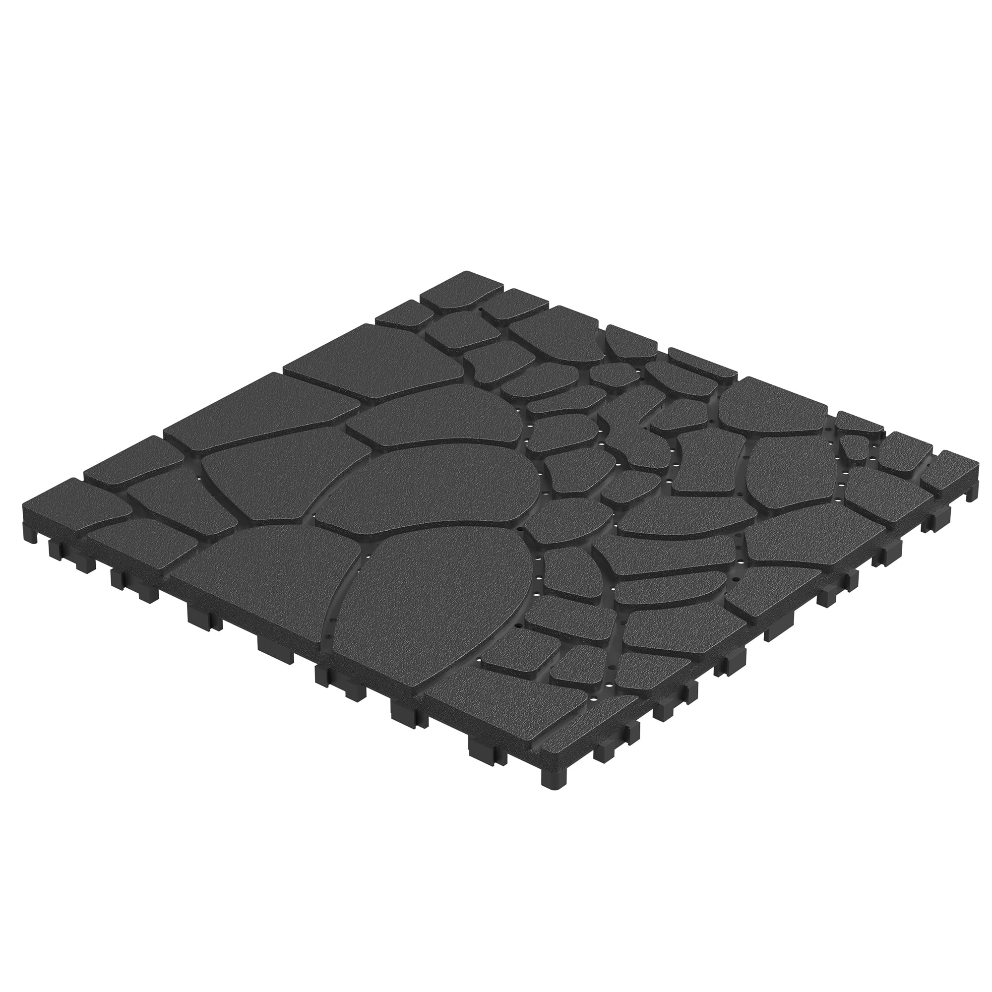12" Stone Texture Dark Gray Interlocking Patio Deck Tiles 44pcs PP Material DIY Floor Tiles for Porch Poolside Balcony Backyard Indoor & Outdoor Use