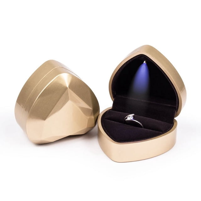 Caja de regalo de anillo en forma de corazón con luz LED, estuche de joyería para pendientes de terciopelo con luz, caja de presentación de joyería para boda, compromiso