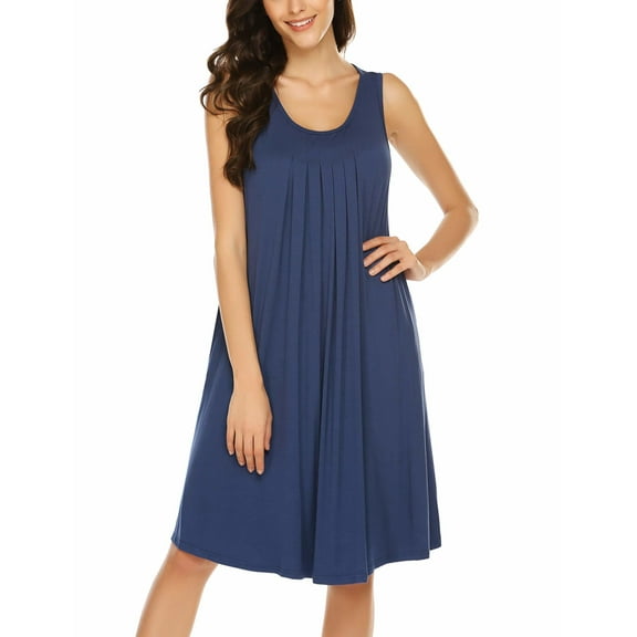 Ekouaer Women's Nightgowns with Pocket Tank Sleeveless Sleep Shirt O Neck Nightshirt Pleated Nightdress Comfy Sleepwear