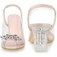 thumbnail image 3 of BLISSFUL STEP Women's Clear Rhinestone Peep Toe Block Heels Sandals Beige US 6, 3 of 6
