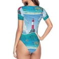 thumbnail image 3 of Uemuo Lighthouse Sea Port Pattern Women's One Piece Short Sleeve Swimsuit Rash Guard Surfing Modest Quick-drying Swimsuit Beach Essentials-X-Large, 3 of 9