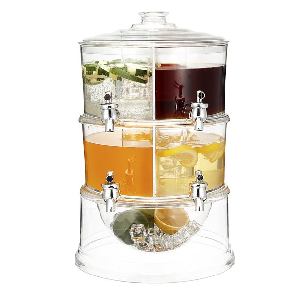 2 Tier Beverage Dispenser 4 Compartment Stackable Iced Cold Drink