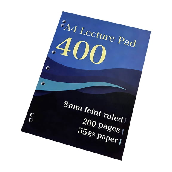 Ruled Lecture Notebook, 400 Pages 8mm Ruled Paper Notebook, A4 Size 200 Sheets Loose Writing Notepad for College Students, Office Notes, 180° Flat Lay
