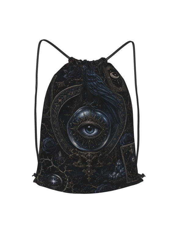 Esoteric Raven Mystical Drawstring Backpack Gym String Bag Sports Sackpack Cinch Sack, S
