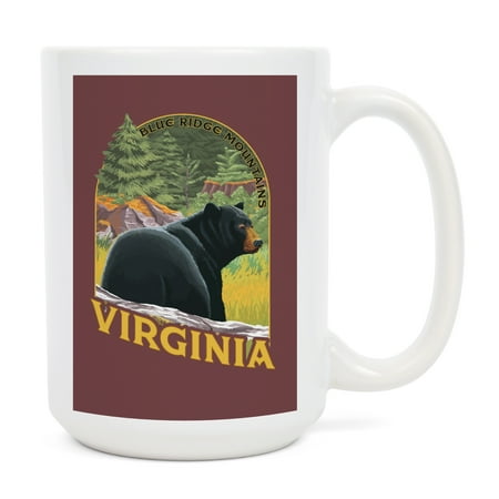 

15 fl oz Ceramic Mug Blue Ridge Mountains Virginia Black Bear in Forest Contour Dishwasher & Microwave Safe