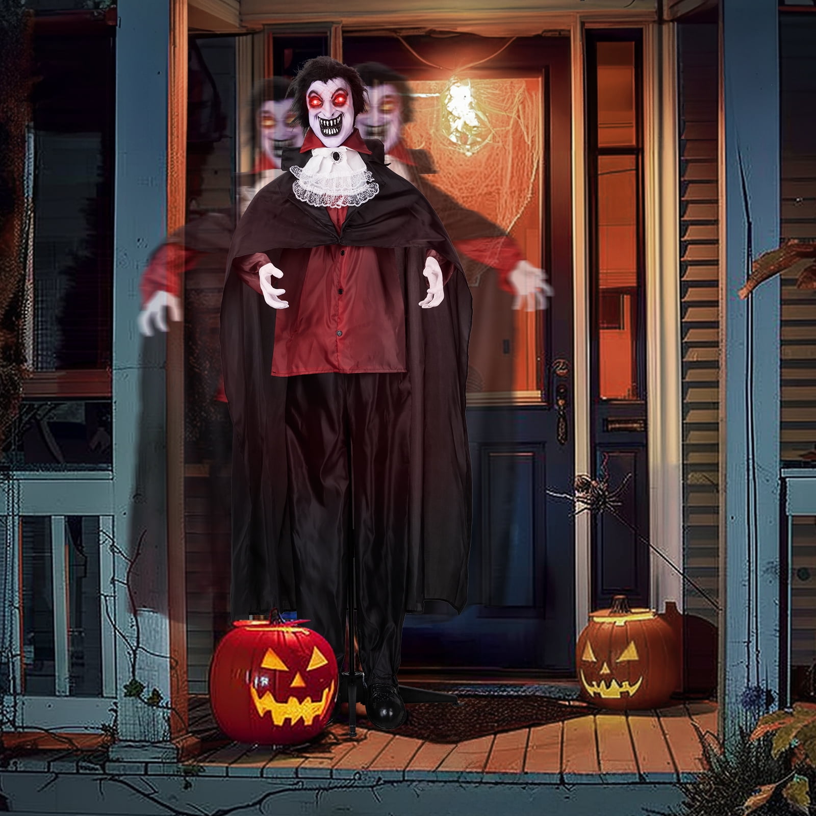 5.7 FT Vampire Outdoor Halloween Standing Decoration with LED Lights Sensor-Activated Laughing Moving Figure Holiday Party Garden Decor