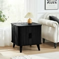 thumbnail image 3 of PHOYAL Black Large End Table with Charging Station, Vertical Strip Square Side Tables with Sliding Door Storage for Living Room, 3 of 8