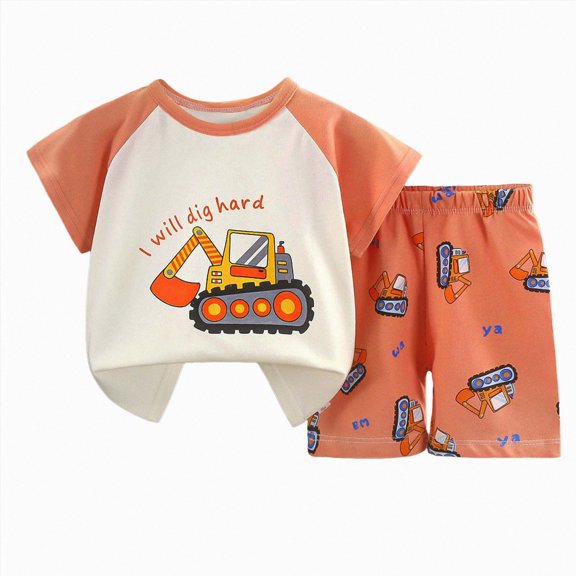 Nwiuh Kids Girls Outfit Sets, Short Sleeve Cotton Summer Shirts and Shorts Sets (Orange, 18-24 Months)