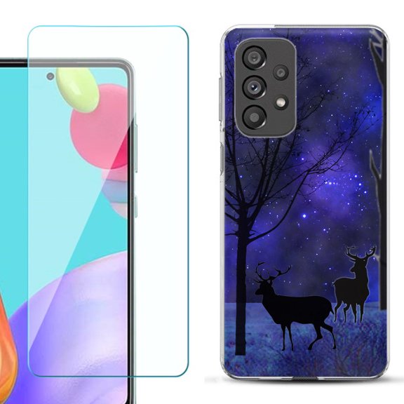 Slim-Fit Gel TPU Phone Case for Samsung Galaxy A33 5G, with Tempered Glass Screen Protector, by OneToughShield ® - Midnight Forest