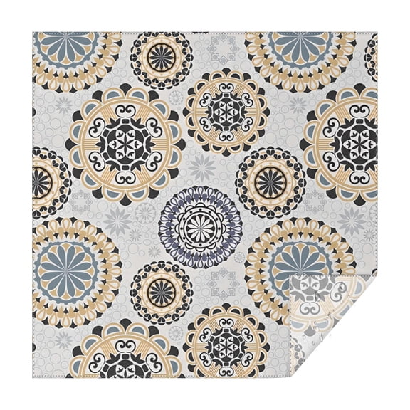 Beige Ethnic Mandala Pattern Square Tablecloth,Waterproof Square Table Cover,Wipeable Spillproof Washable Table Cover for Home Kitchen Party Decor 52"x52"(132x132cm)