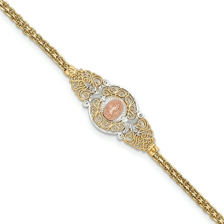 14k Two Tone Yellow Gold Our Lady Of Guadalupe Bracelet 7 Inch Religious Fine Jewelry For Women Gift Set