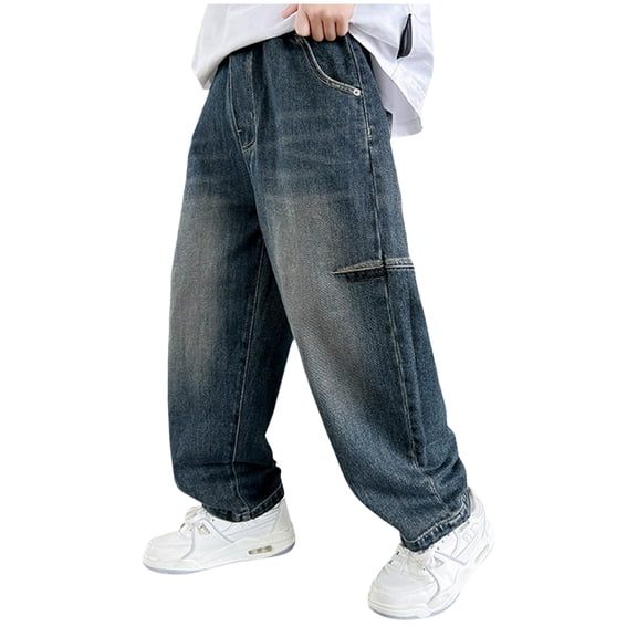 Jeans for Kids Boys 4-6 Tween Boys Cargo Jeans Multi-Pocket Casual Camo Denim Pants, Trendy Kids Zipper Fly Baggy Wide Leg Trousers