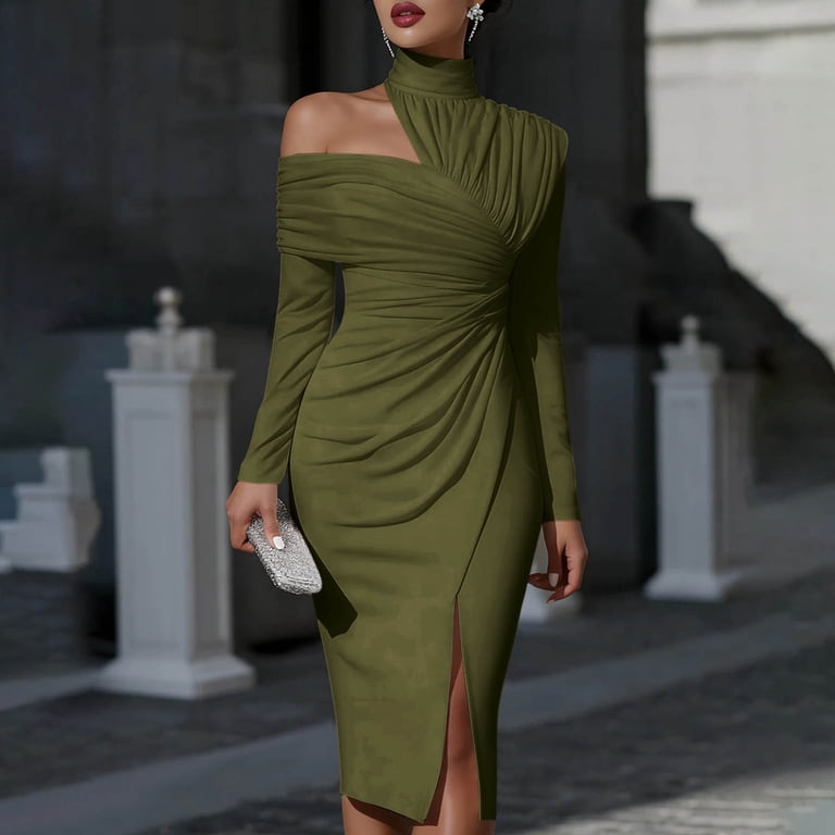 long sleeve asymmetric bodycon dress PrettyLittleThing Women's Super Soft Asymmetric Long Sleeve Bodycon Dress in Black