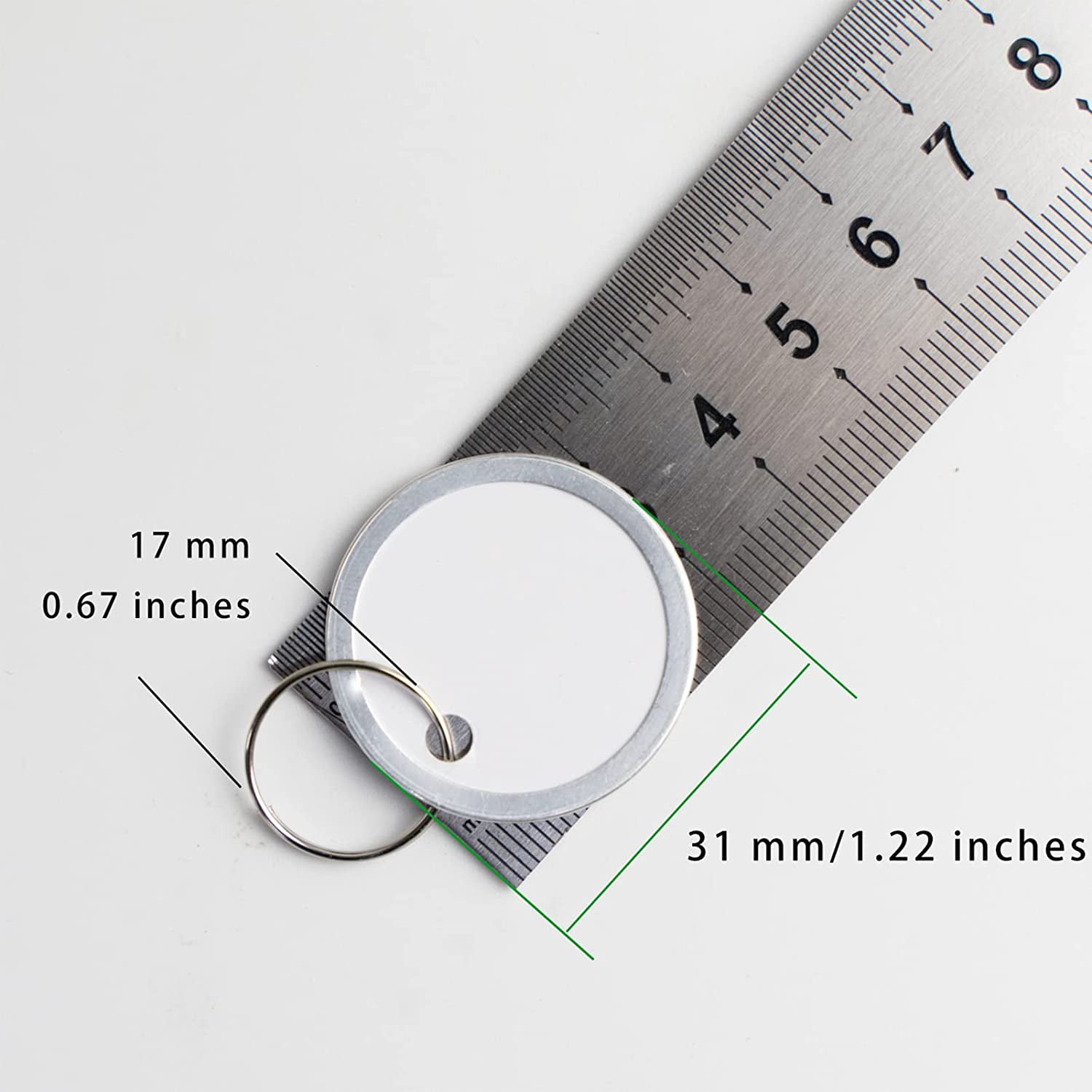 180 Pieces Metal Rim Tags Key Tags Round Paper Tags with Metal Rings for Car Keys and Door Keys,White