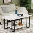 thumbnail image 6 of MIERES Coffee Table, Modern Faux Marble Top Coffee Table with Metal Frame and Storage Shelf, 2-Tier Rectangle Accent Cocktail Table for Living Room, Office (White & Black), 6 of 7