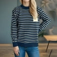 thumbnail image 2 of Caywon Women's Color-Block Sweater Striped Round Neck Long Sleeve Lantern Sleeve Pullover Sweater Top Trendy Lantern Sleeves Striped Pattern​, 2 of 5