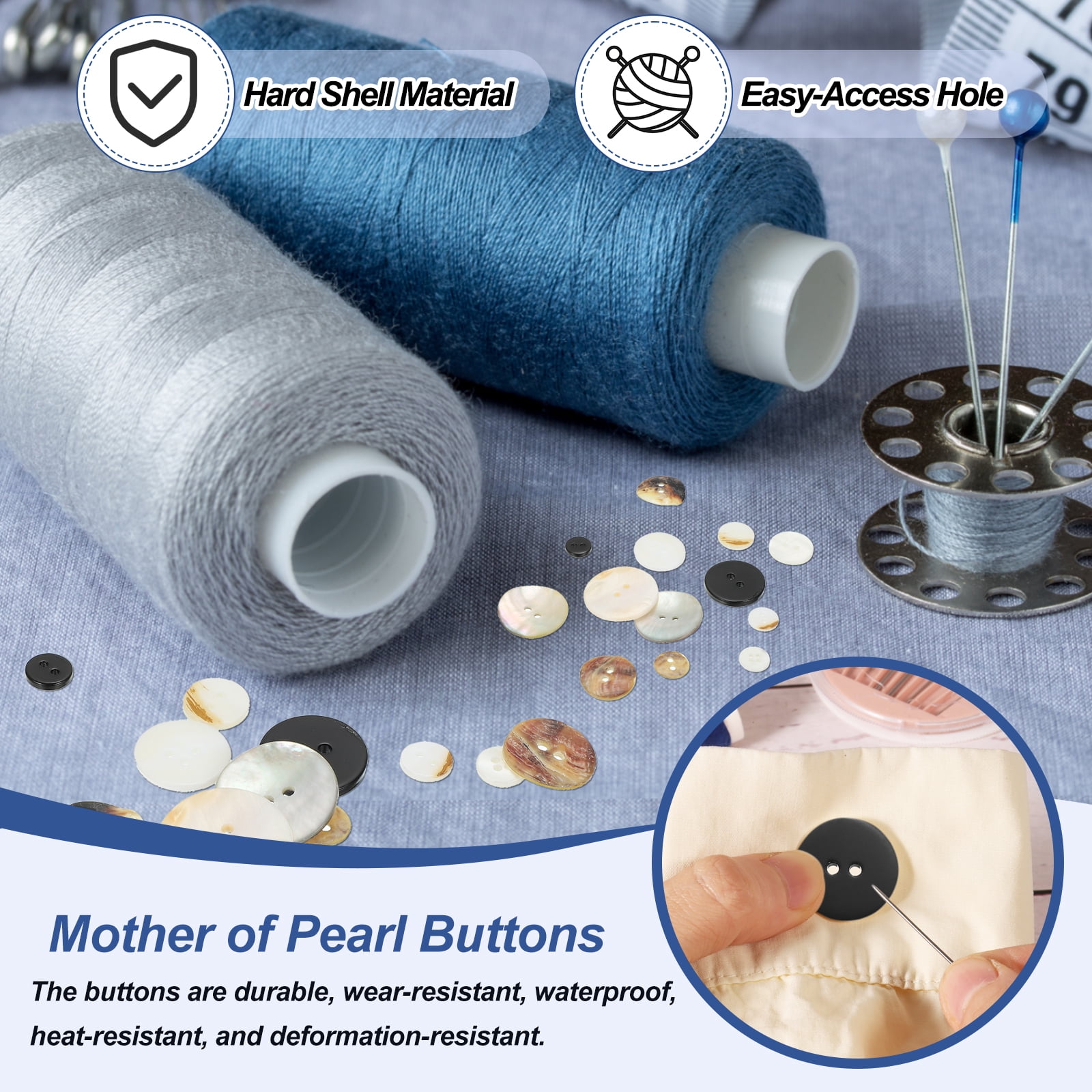 Uxcell 50 Pcs 25mm Mother of Pearl Buttons, 2 Holes MOP Natural Pearl Shell Buttons for Sewing Clothes Coat Suits Shirt DIY Craft Decoration, Black