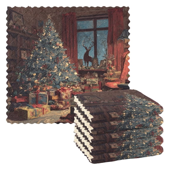 6 Pieces of Kitchen Towels 11x11Inch Kitchen Dish Cloths Kitchen Dish Towels Reuseable Cleaning Cloths Warm Christmas Room