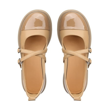 

SIMANLAN Girls Casual Shoes Chunky Flats Buckle Mary Jane Ladies Non-slip Walking Shoe Womens Comfort Loafers Khaki 7.5