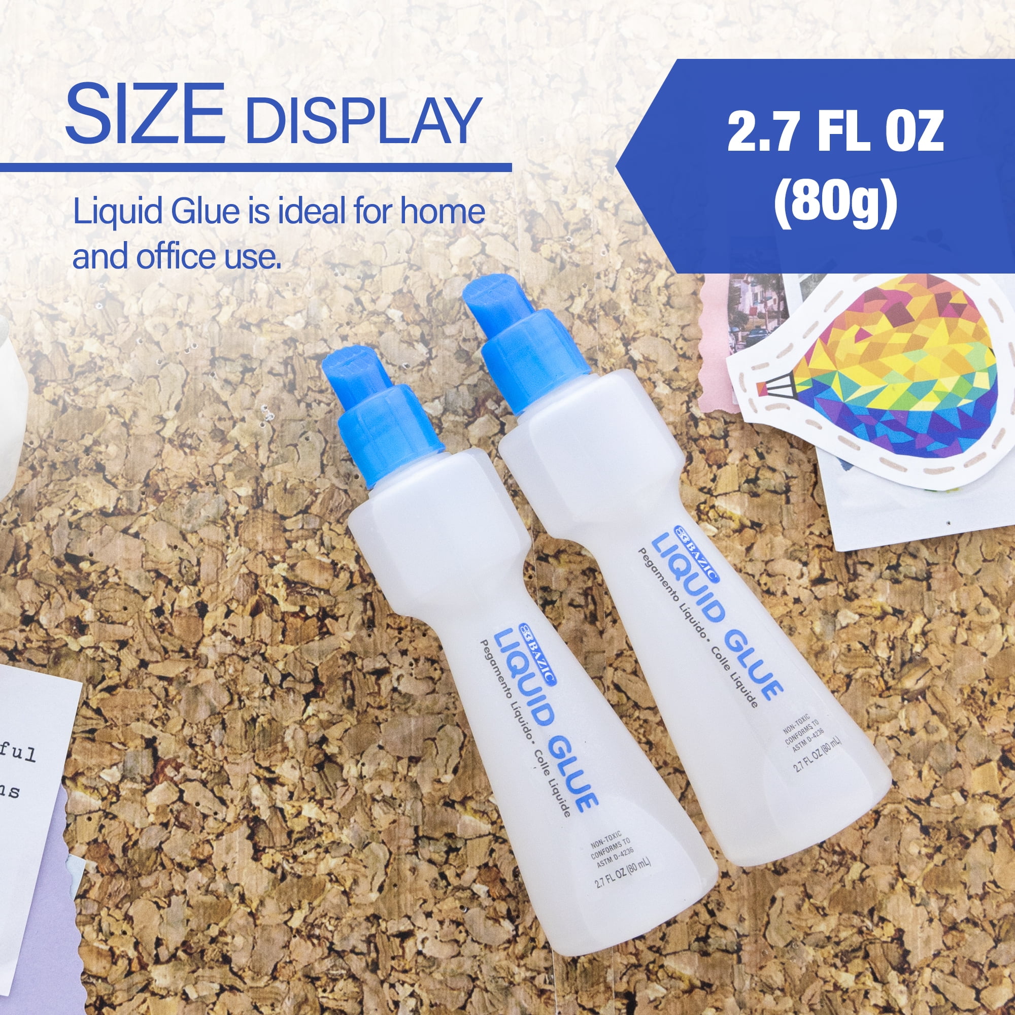BAZIC Washable Stationery Clear Glue Pen 2.7 Oz. (80 mL), Liquid Clear Glues Adhesive (2/Pack), 72-Packs