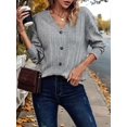 thumbnail image 5 of Females Long Sleeve T Shirts Trendy V Neck Tunic Tops Dressy Causal Ribbed Blouse Loose Comfy Spring Clothes Grey S, 5 of 8