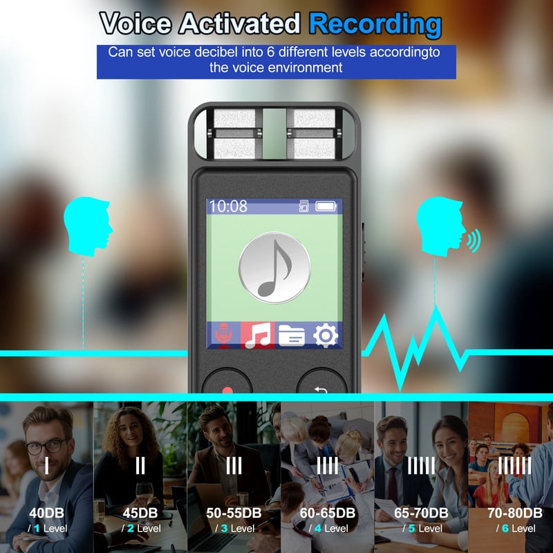 Digital Voice Recorder, 32GB Audio Recording Device with Dual Microphone, One Click Record, Password Protection, Noise Reduction, MP3 Player for Lectures Meeting Classes Interviews