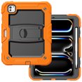 thumbnail image 6 of for iPad Pro 11 2022/2021/2020/2018 Case with PET Screen Protector + Pencil Holder + Stand + Shoulder Strap | Heavy Duty Protection 3 Layer Silicone PC Case for iPad Air4/Air5 | Orange+Black, 6 of 8