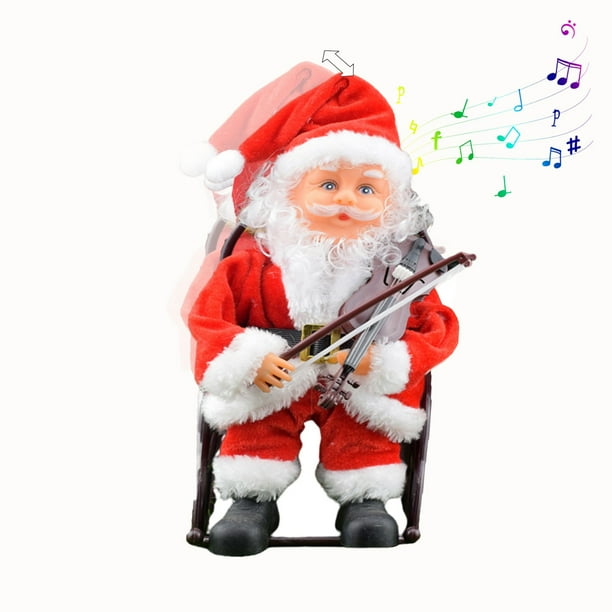 Figura de Papá Noel, adorno navideño de mesa, juguete infantil, regalo. Toca la guitarra, lleva gafas de sol, toca el violín, toca el saxofón, requiere 3 pilas AAA, decoración para festivales.