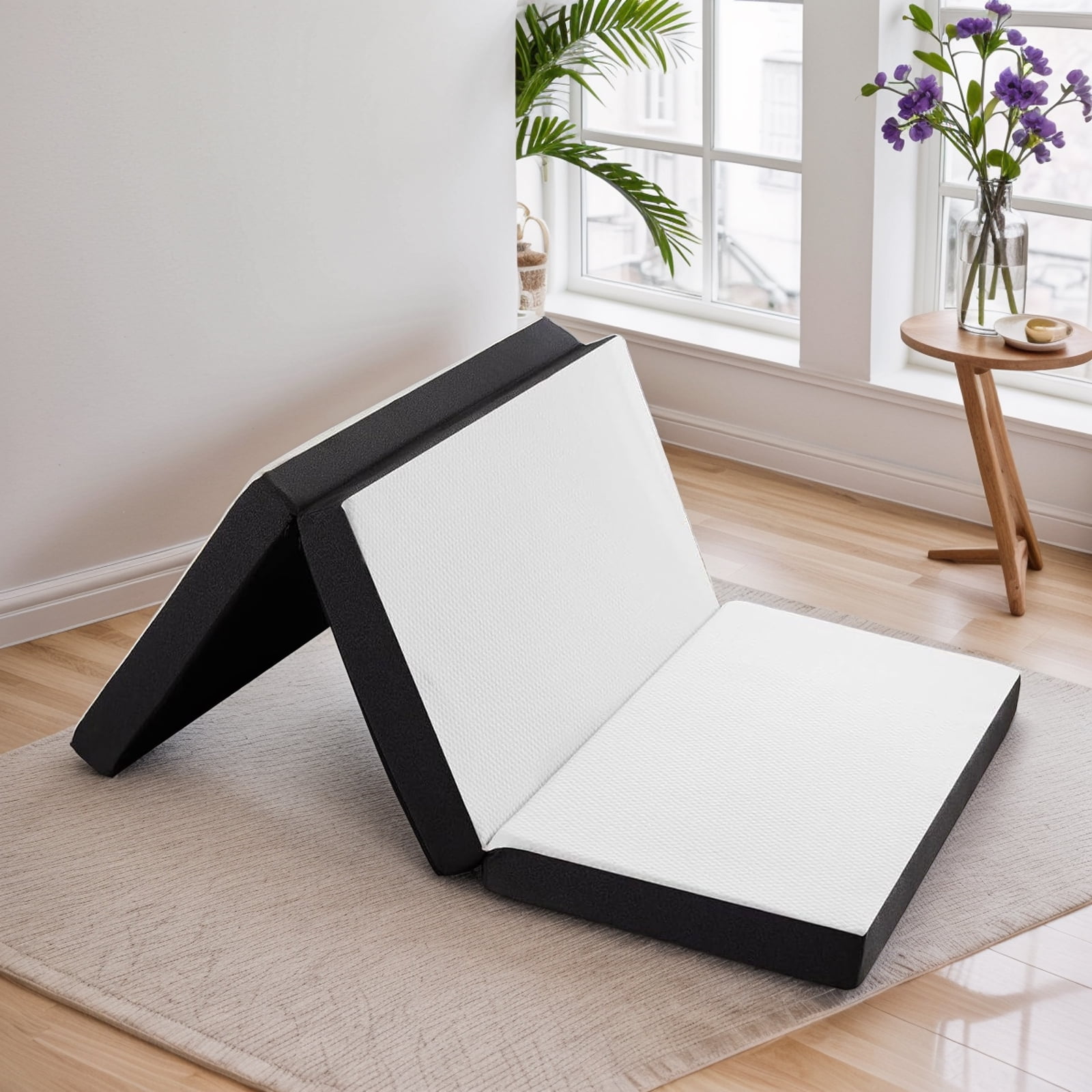 Folding Mattress, 4 inch Tri-fold Memory Foam Mattress Topper for Camping, Foldable Mattress Topper with Washable Cover, Queen Size