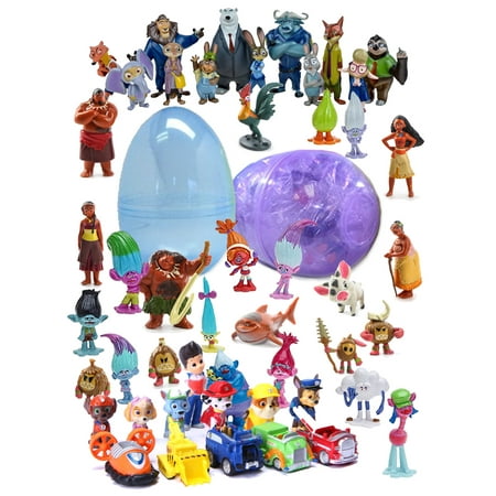 1 Toy Filled Jumbo Easter Egg With 12 Figurines Inside - My Little Pony, Trolls, Moana, Zootopia and More - Assorted Fun Characters - Great Party Favors - Durable Toys and High-Quality Prefilled Egg