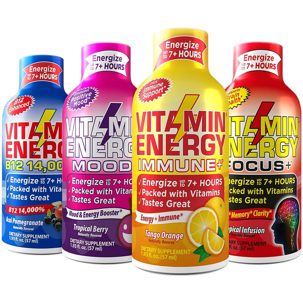 (4PACK, 1 of each) Vitamin Energy® Shots Mood+, Focus+, Immune+