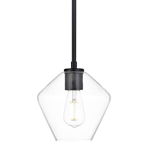 Macaria Modern Hanging Pendant Light | Black Pendant Lighting for Kitchen Island, Angled Clear Glass Shade LL-P633-5BLK