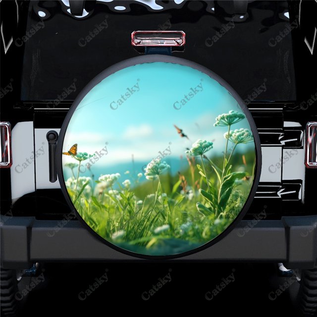 Green Nature on Blur Pattern Polyester Universal Spare Wheel Tire Cover Wheel Covers for Trailer RV SUV Truck Camper
