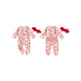 thumbnail image 2 of Coduop Baby Girl Valentine’s Day Long Sleeve Heart Bow Print Ruffle Jumpsuit with Headband Set, 2 of 9