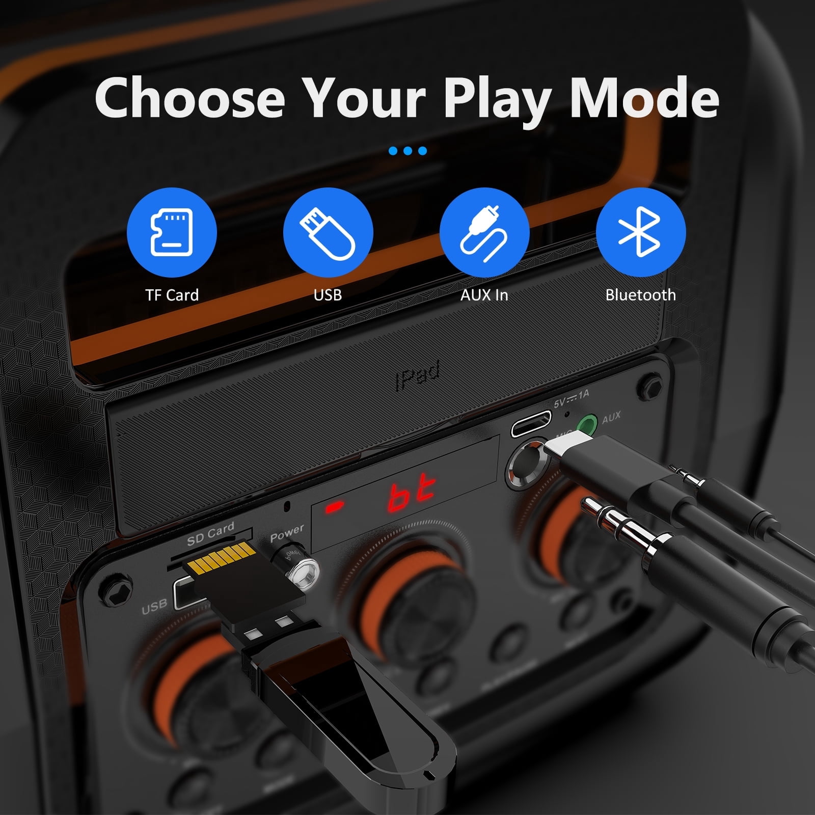 JYX Portable Bluetooth Speaker with Microphone, 40W Deep Bass Party Speaker with Rgb Lights